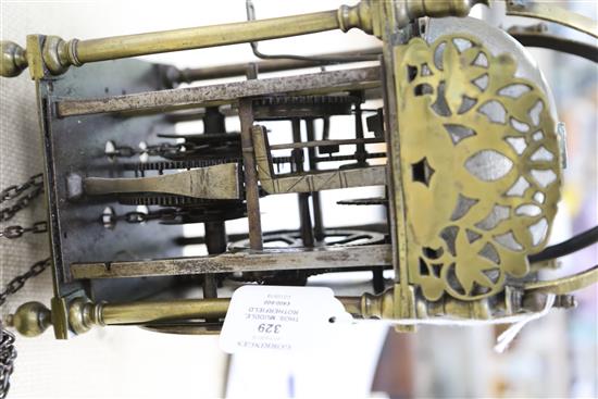 Thos. Muddle of Rotherfield. A 17th century brass lantern clock, overall height 12.15in.